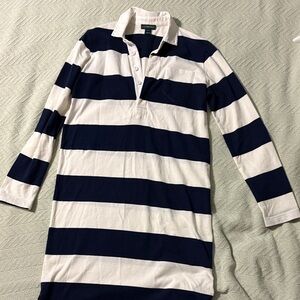 J. Crew XS Navy and White Striped Midi Dress
